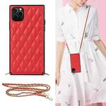 For iPhone 11 Pro Elegant Rhombic Pattern Microfiber Leather +TPU Shockproof Case with Crossbody Strap Chain (Red)