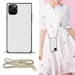For iPhone 11 Pro Max Elegant Rhombic Pattern Microfiber Leather +TPU Shockproof Case with Crossbody Strap Chain (White)