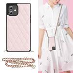 For iPhone 12 mini Elegant Rhombic Pattern Microfiber Leather +TPU Shockproof Case with Crossbody Strap Chain (Pink)