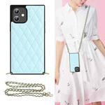 For iPhone 12 mini Elegant Rhombic Pattern Microfiber Leather +TPU Shockproof Case with Crossbody Strap Chain (Blue)