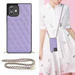 For iPhone 12 mini Elegant Rhombic Pattern Microfiber Leather +TPU Shockproof Case with Crossbody Strap Chain (Purple)