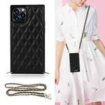 For iPhone 12 / 12 Pro Elegant Rhombic Pattern Microfiber Leather +TPU Shockproof Case with Crossbody Strap Chain(Black)