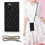 For iPhone 12 Pro Max Elegant Rhombic Pattern Microfiber Leather +TPU Shockproof Case with Crossbody Strap Chain(Black)