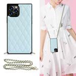 For iPhone 12 Pro Max Elegant Rhombic Pattern Microfiber Leather +TPU Shockproof Case with Crossbody Strap Chain(Blue)