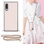 For Samsung Galaxy A90 5G Elegant Rhombic Pattern Microfiber Leather +TPU Shockproof Case with Crossbody Strap Chain(Pink)