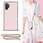 For Samsung Galaxy Note10+ Elegant Rhombic Pattern Microfiber Leather +TPU Shockproof Case with Crossbody Strap Chain(Pink)