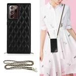 For Samsung Galaxy Note20 Ultra Elegant Rhombic Pattern Microfiber Leather +TPU Shockproof Case with Crossbody Strap Chain(Black)