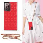 For Samsung Galaxy Note20 Ultra Elegant Rhombic Pattern Microfiber Leather +TPU Shockproof Case with Crossbody Strap Chain(Red)