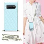 For Samsung Galaxy S10 Elegant Rhombic Pattern Microfiber Leather +TPU Shockproof Case with Crossbody Strap Chain(Blue)
