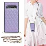 For Samsung Galaxy S10+ Elegant Rhombic Pattern Microfiber Leather +TPU Shockproof Case with Crossbody Strap Chain(Purple)