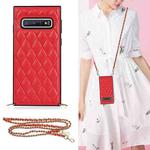 For Samsung Galaxy S10e Elegant Rhombic Pattern Microfiber Leather +TPU Shockproof Case with Crossbody Strap Chain(Red)