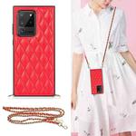 For Samsung Galaxy S20 Ultra Elegant Rhombic Pattern Microfiber Leather +TPU Shockproof Case with Crossbody Strap Chain(Red)
