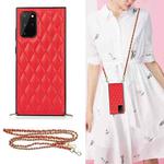 For Samsung Galaxy S20 Elegant Rhombic Pattern Microfiber Leather +TPU Shockproof Case with Crossbody Strap Chain(Red)