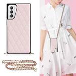 For Samsung Galaxy S21+ 5G Elegant Rhombic Pattern Microfiber Leather +TPU Shockproof Case with Crossbody Strap Chain(Pink)