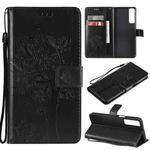 For LG Stylo 7 5G / 4G Tree & Cat Pattern Pressed Printing Horizontal Flip PU Leather Case with Holder & Card Slots & Wallet & Lanyard(Black)