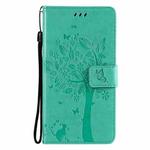 For OPPO A94 4G / F19 Pro / Reno 5F Tree & Cat Pattern Pressed Printing Horizontal Flip PU Leather Case with Holder & Card Slots & Wallet & Lanyard(Green)