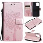 For OPPO A94 4G / F19 Pro / Reno 5F Tree & Cat Pattern Pressed Printing Horizontal Flip PU Leather Case with Holder & Card Slots & Wallet & Lanyard(Rose Gold)