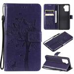 For OPPO A94 4G / F19 Pro / Reno 5F Tree & Cat Pattern Pressed Printing Horizontal Flip PU Leather Case with Holder & Card Slots & Wallet & Lanyard(Purple)