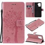 For OPPO A94 4G / F19 Pro / Reno 5F Tree & Cat Pattern Pressed Printing Horizontal Flip PU Leather Case with Holder & Card Slots & Wallet & Lanyard(Pink)