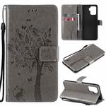 For OPPO A94 4G / F19 Pro / Reno 5F Tree & Cat Pattern Pressed Printing Horizontal Flip PU Leather Case with Holder & Card Slots & Wallet & Lanyard(Gray)