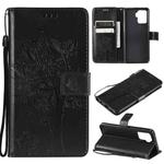 For OPPO A94 4G / F19 Pro / Reno 5F Tree & Cat Pattern Pressed Printing Horizontal Flip PU Leather Case with Holder & Card Slots & Wallet & Lanyard(Black)