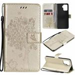 For OPPO A94 4G / F19 Pro / Reno 5F Tree & Cat Pattern Pressed Printing Horizontal Flip PU Leather Case with Holder & Card Slots & Wallet & Lanyard(Gold)