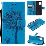 For OPPO Find X3 / X3 Pro Tree & Cat Pattern Pressed Printing Horizontal Flip PU Leather Case with Holder & Card Slots & Wallet & Lanyard(Blue)