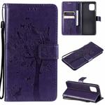 For OPPO Find X3 / X3 Pro Tree & Cat Pattern Pressed Printing Horizontal Flip PU Leather Case with Holder & Card Slots & Wallet & Lanyard(Purple)