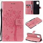 For OPPO Find X3 / X3 Pro Tree & Cat Pattern Pressed Printing Horizontal Flip PU Leather Case with Holder & Card Slots & Wallet & Lanyard(Pink)