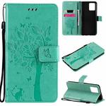 For OPPO Realme 8 4G / Realme 8 Pro 4G Tree & Cat Pattern Pressed Printing Horizontal Flip PU Leather Case with Holder & Card Slots & Wallet & Lanyard(Green)