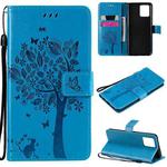For OPPO Realme 8 4G / Realme 8 Pro 4G Tree & Cat Pattern Pressed Printing Horizontal Flip PU Leather Case with Holder & Card Slots & Wallet & Lanyard(Blue)
