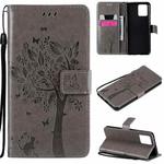 For OPPO Realme 8 4G / Realme 8 Pro 4G Tree & Cat Pattern Pressed Printing Horizontal Flip PU Leather Case with Holder & Card Slots & Wallet & Lanyard(Gray)