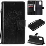 For OPPO Realme V13 5G / Realme 8 5G Tree & Cat Pattern Pressed Printing Horizontal Flip PU Leather Case with Holder & Card Slots & Wallet & Lanyard(Black)