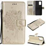 For OPPO Realme V13 5G / Realme 8 5G Tree & Cat Pattern Pressed Printing Horizontal Flip PU Leather Case with Holder & Card Slots & Wallet & Lanyard(Gold)