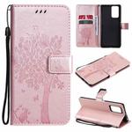 For Xiaomi Redmi Note 10 Pro Tree & Cat Pattern Pressed Printing Horizontal Flip PU Leather Case with Holder & Card Slots & Wallet & Lanyard(Rose Gold)