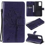 For Xiaomi Redmi Note 10 Pro Tree & Cat Pattern Pressed Printing Horizontal Flip PU Leather Case with Holder & Card Slots & Wallet & Lanyard(Purple)