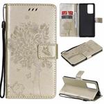 For Xiaomi Redmi Note 10 Pro Tree & Cat Pattern Pressed Printing Horizontal Flip PU Leather Case with Holder & Card Slots & Wallet & Lanyard(Gold)