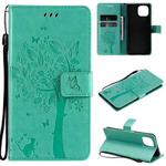 For Xiaomi Mi 11 Lite 5G Tree & Cat Pattern Pressed Printing Horizontal Flip PU Leather Case with Holder & Card Slots & Wallet & Lanyard(Green)