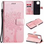 For Xiaomi Mi 11 Lite 5G Tree & Cat Pattern Pressed Printing Horizontal Flip PU Leather Case with Holder & Card Slots & Wallet & Lanyard(Rose Gold)