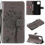 For Xiaomi Mi 11 Lite 5G Tree & Cat Pattern Pressed Printing Horizontal Flip PU Leather Case with Holder & Card Slots & Wallet & Lanyard(Gray)