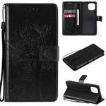 For Xiaomi Mi 11 Lite 5G Tree & Cat Pattern Pressed Printing Horizontal Flip PU Leather Case with Holder & Card Slots & Wallet & Lanyard(Black)