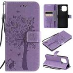 For Xiaomi Mi 11 Pro Tree & Cat Pattern Pressed Printing Horizontal Flip PU Leather Case with Holder & Card Slots & Wallet & Lanyard(Light Purple)