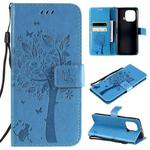 For Xiaomi Mi 11 Pro Tree & Cat Pattern Pressed Printing Horizontal Flip PU Leather Case with Holder & Card Slots & Wallet & Lanyard(Blue)