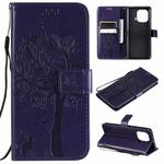 For Xiaomi Mi 11 Pro Tree & Cat Pattern Pressed Printing Horizontal Flip PU Leather Case with Holder & Card Slots & Wallet & Lanyard(Purple)