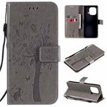 For Xiaomi Mi 11 Pro Tree & Cat Pattern Pressed Printing Horizontal Flip PU Leather Case with Holder & Card Slots & Wallet & Lanyard(Gray)