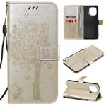 For Xiaomi Mi 11 Pro Tree & Cat Pattern Pressed Printing Horizontal Flip PU Leather Case with Holder & Card Slots & Wallet & Lanyard(Gold)