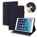 For iPad 10.2 2021 / 2020 / 2019 Calf Pattern Double Folding Design Embossed Leather Case with Holder & Card Slots & Pen Slot & Elastic Band(Black)