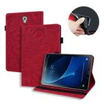 For Galaxy Tab A 10.5 T590 / T595 Calf Pattern Double Folding Design Embossed Leather Case with Holder & Card Slots & Pen Slot & Elastic Band(Red)