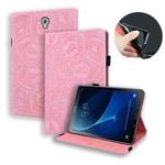 For Galaxy Tab A 10.5 T590 / T595 Calf Pattern Double Folding Design Embossed Leather Case with Holder & Card Slots & Pen Slot & Elastic Band(Pink)