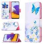 For Samsung Galaxy A22 5G Colored Drawing Pattern Horizontal Flip Leather Case with Holder & Card Slots & Wallet(Butterfly Love)